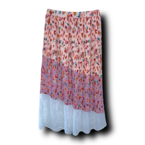 Anthropologie Laia Pleated Floral & Lace Midi Cottagecore Skirt - Picture 3 of 6